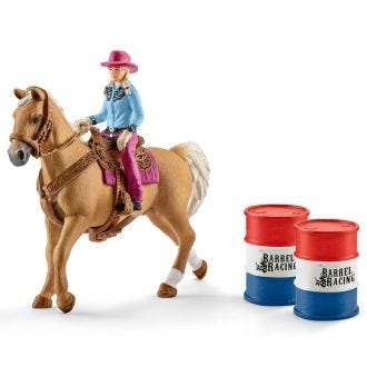 Barrel racing with cowgirl
